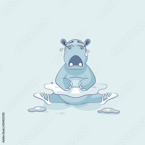 Vector Illustration Emoji character cartoon ballerina Hippopotamus is sitting on the splits and crying