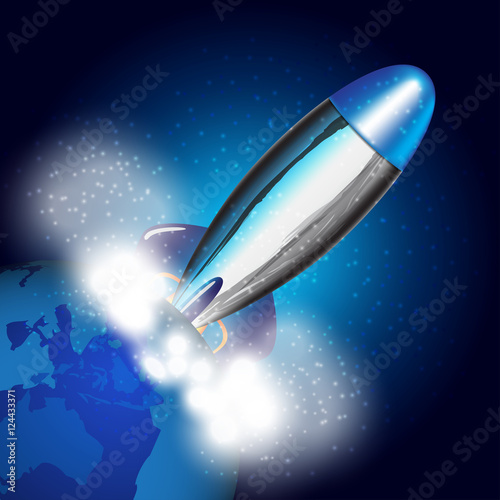 Rocket ship start up from the earth,vector Illustration