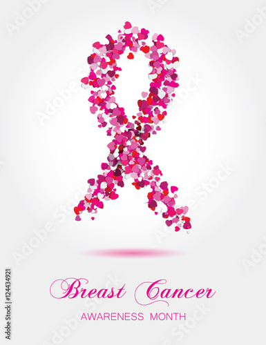 Ribbon from little colorful hearts, breast cancer awareness symb