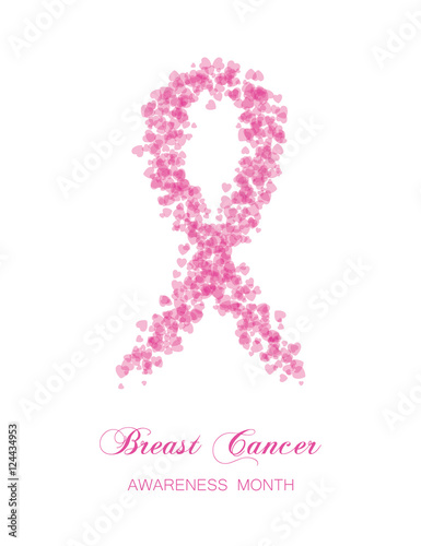 Ribbon from little transparent rink hearts, breast cancer awaren