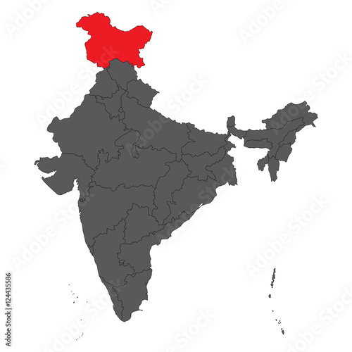 Jammu and Kashmir red on gray India map vector