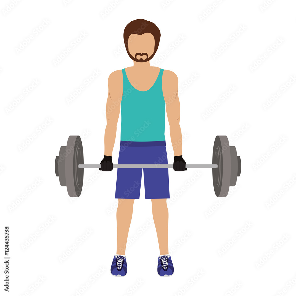 man workout with dumbbells and wearing sport clothes over white background. fitness lifestyle design. vector illustration man workout with dumbbells and wearing sport clothes over white background. fitness lifestyle design. vector illustration