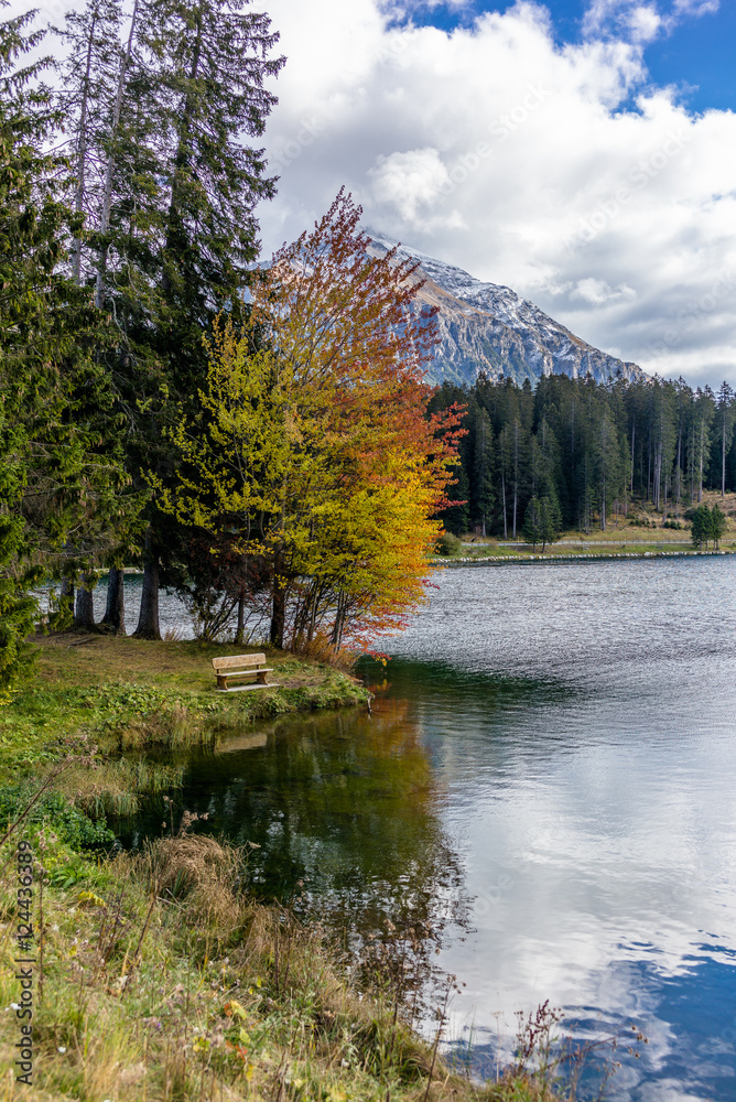 Colorful trees reflecting in an Alpine Lake in Autumn - 1 Colorful trees reflecting in an Alpine Lake in Autumn - 1