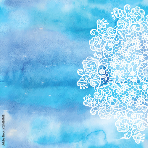 Elegant round lacy doily on watercolor background.