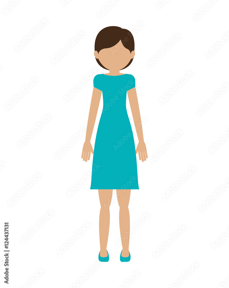 avatar female woman standing wearing blue dress over white background. vector illustration avatar female woman standing wearing blue dress over white background. vector illustration