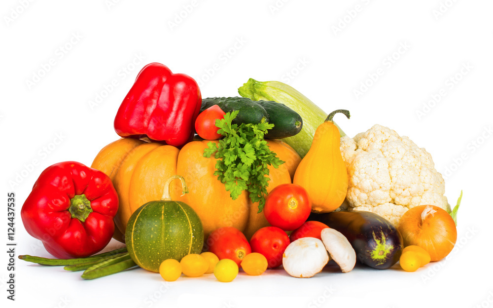 Autumn vegetables. On white, isolated background.