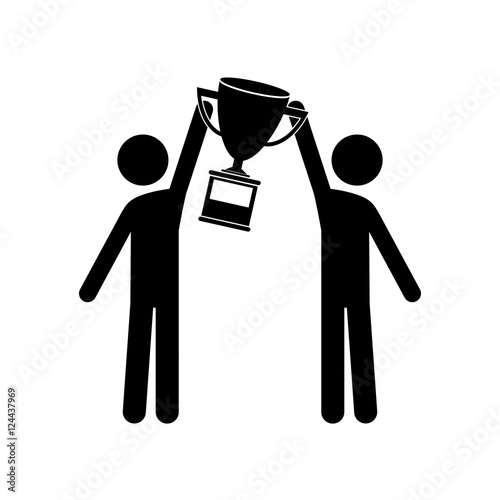 avatar man with arms up holding a winner trophy icon over white background. vector illustration