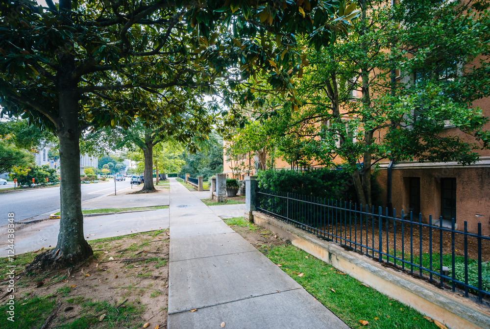 Sidewalk and old building in Columbia, South Carolina.