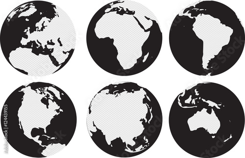 World continents map with circles inside 