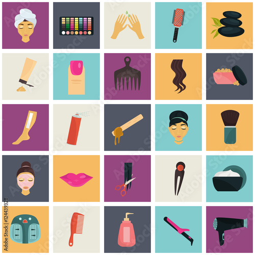Spa and deauty set. Spa and deauty set color flat. Spa and deauty set icon. Spa and deauty set web. Spa and deauty set illustration. Spa and deauty set isolated