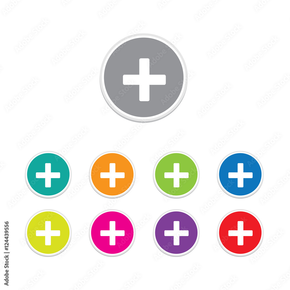 Vector - plus icon. Round stickers. Vector - plus icon. Round stickers.