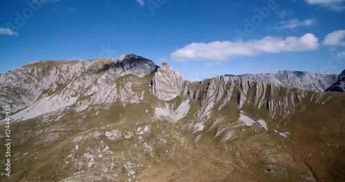 Aerial, Amazing Mountains In Durmitor National Park, Montenegro - Graded and stabilized version. Watch also for the native material, straight out of the camera. photo