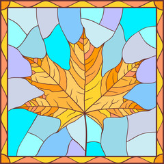 Vector illustration with maple leaf in stained glass style