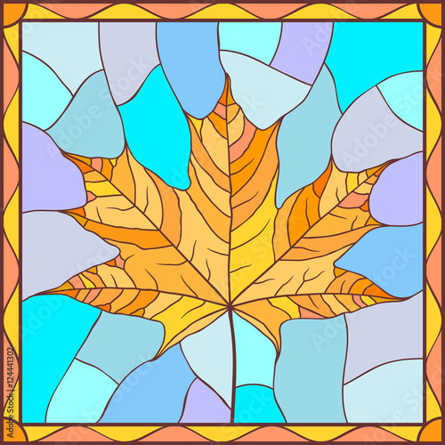 Vector illustration with maple leaf in stained glass style