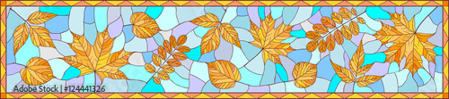 Panoramic image with autumn leaves in stained glass style