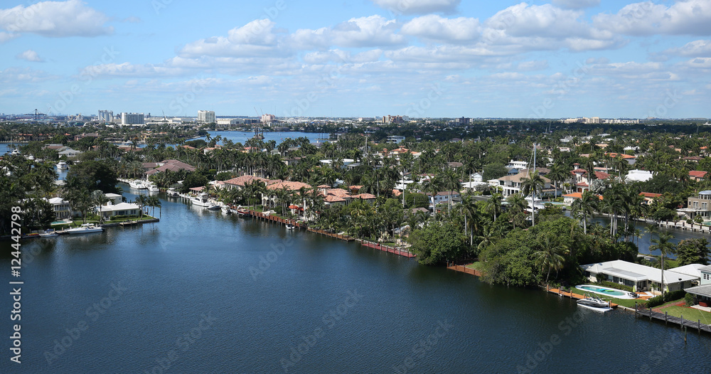 Aerial view of Fort Lauderdale's skyline and waterway canals