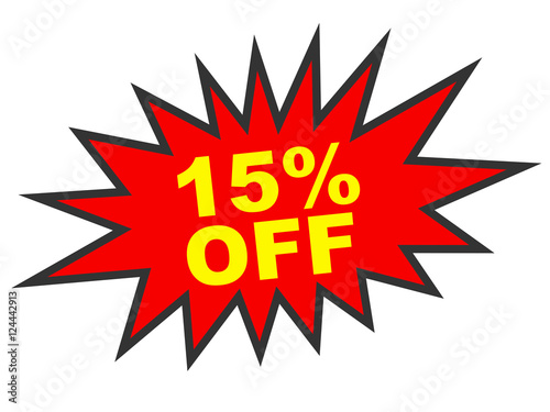 Discount 15 percent off. 3D illustration on white background.
