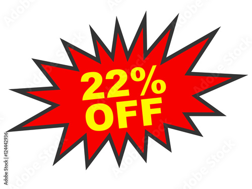 Discount 22 percent off. 3D illustration on white background.