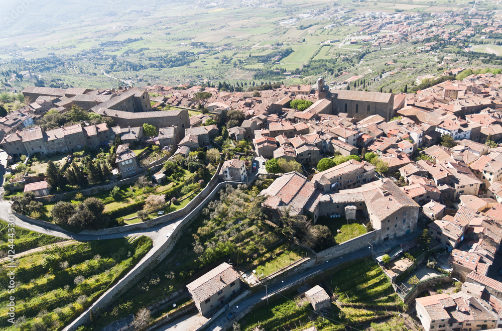 Town of Cortona in Tuscany green in the province of Arezzo