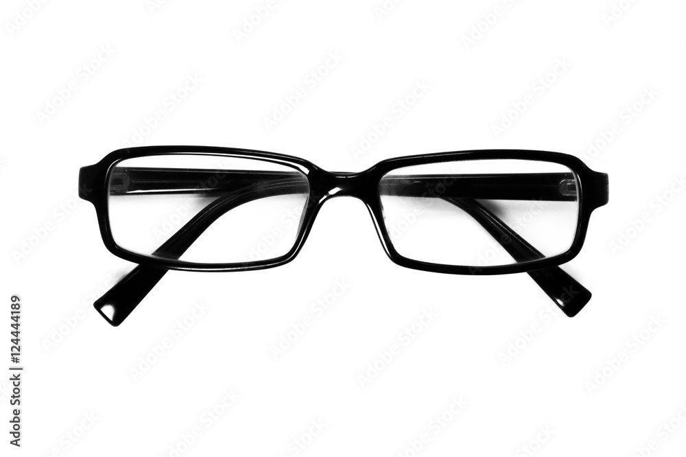 Fototapeta premium Black eyeglasses isolated on white backround. Studio. Concept