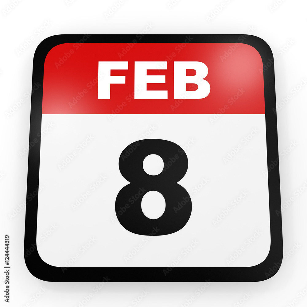 February 8. Calendar on white background. February 8. Calendar on white background.