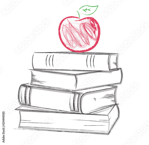 Books with ripe apple
