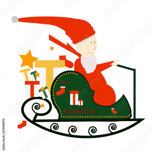 Vector Illustration of Santa Claus Driving in a Sledge.