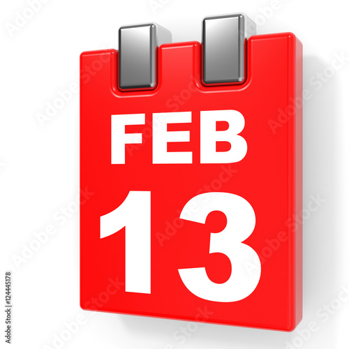 February 13. Calendar on white background.