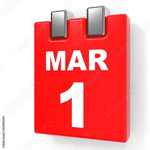 March 1. Calendar on white background.