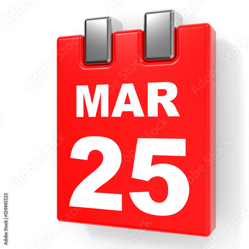 March 25. Calendar on white background.