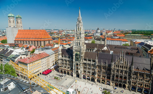 Panoramic view of the Marienplatz is a central square in the city centre of Munich, Germany