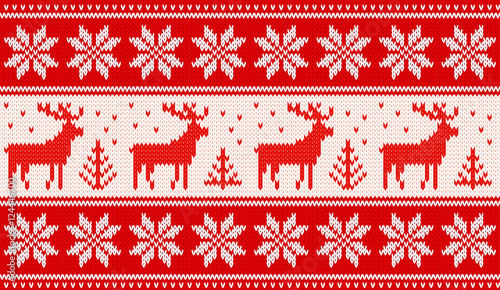 Seamless knitting pattern with deers and nordic stars