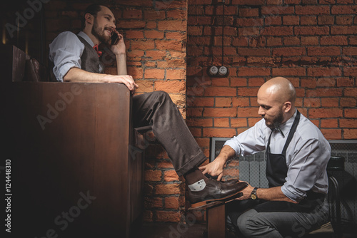 customer resting while businessman working