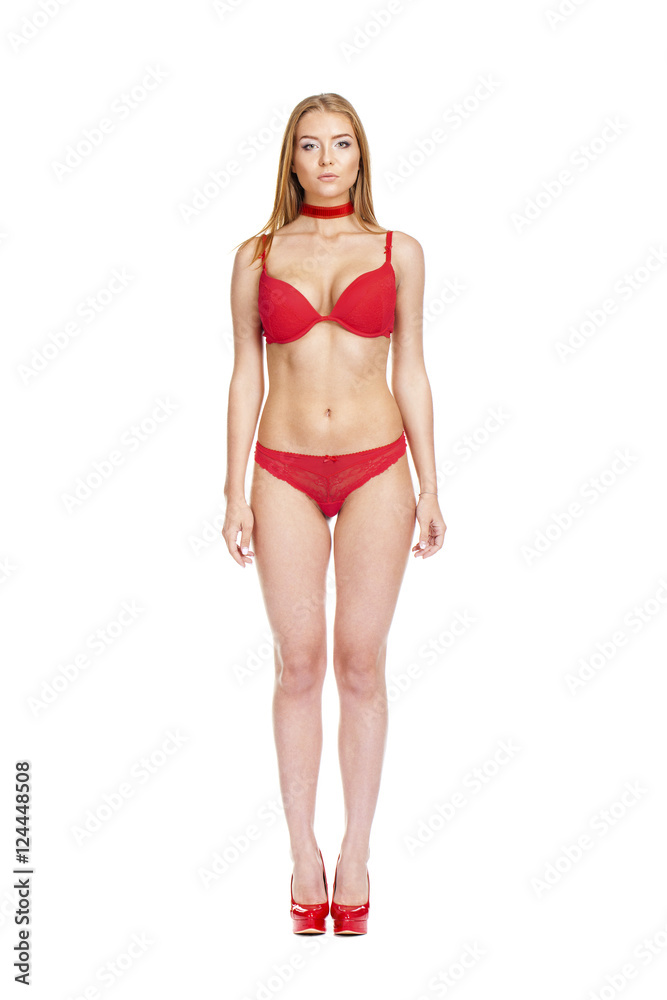 Young beautiful blonde woman in red bikini Young beautiful blonde woman in red bikini