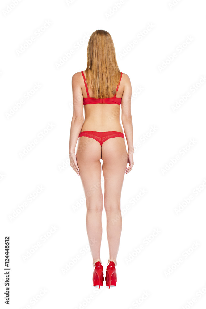 Young beautiful blonde woman in red bikini Young beautiful blonde woman in red bikini