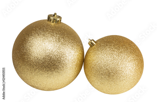 two glass gold Christmas ball on white background isolated