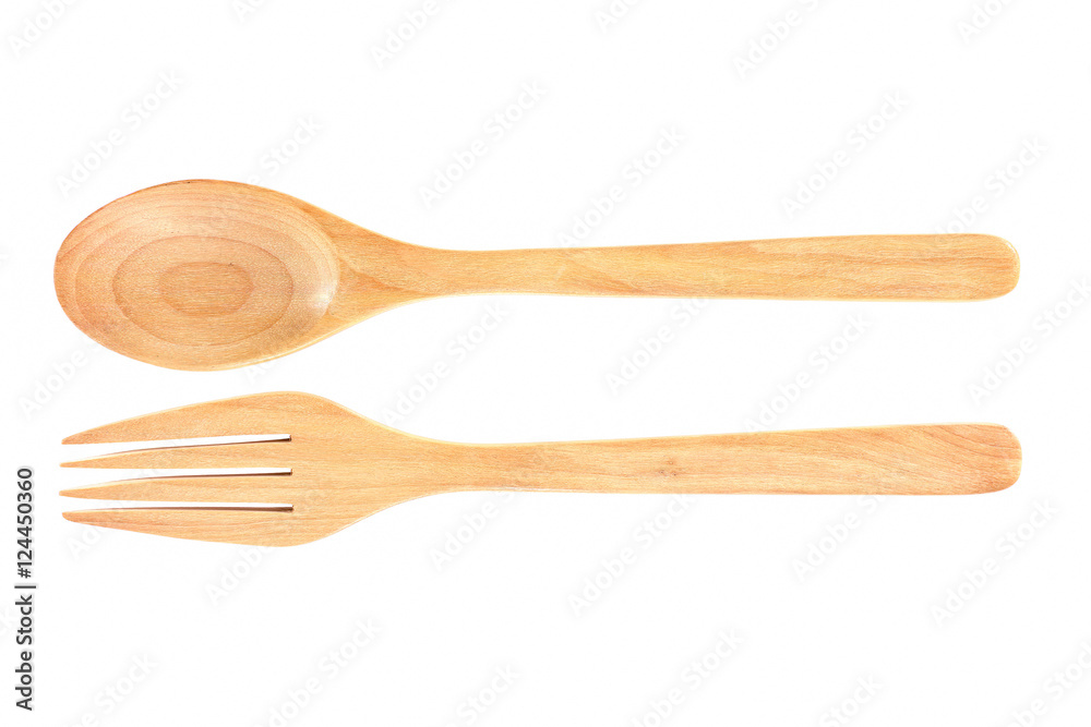 Wooden spoon and fork isolated on white background Wooden spoon and fork isolated on white background