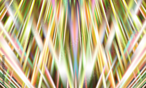 Abstract background of intersecting spectral rays. Green, orange, pink, white and blue background