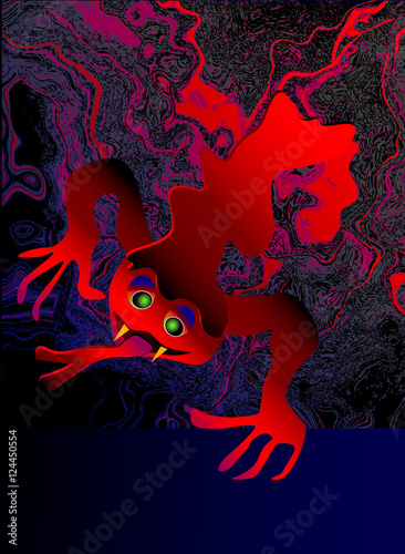 Halloween red scary monster. Creepy abstract nightmare on a black, dark blue and purple background