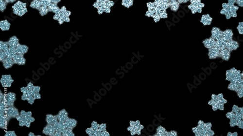 Festive frame made of glittering snowflake lights. Winter Christmas background, web border. HD animation, seamless looping.