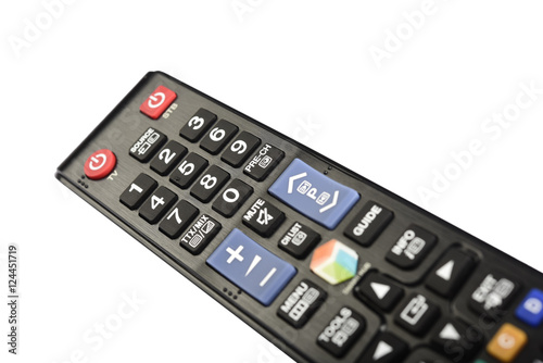 tv remote control keypad black on white isolated