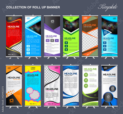 Collection of colorful Roll Up Banner Design stand template, banner design, advertisement, display template