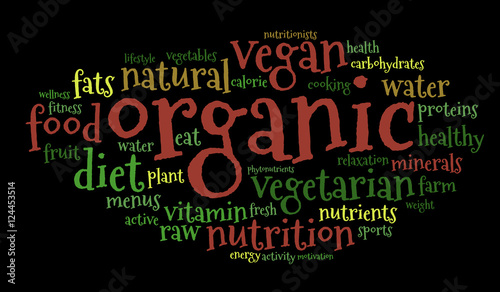 Organic word cloud, color fonts, black background.