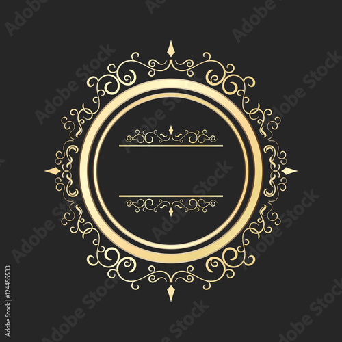 Vintage round gold floral frame vector. Ornate calligraphic design element.