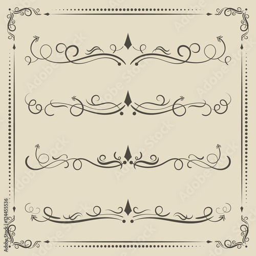 Calligraphic design vector elements, curves and spirals.