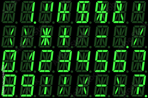 Digital numbers on green alphanumeric LED display