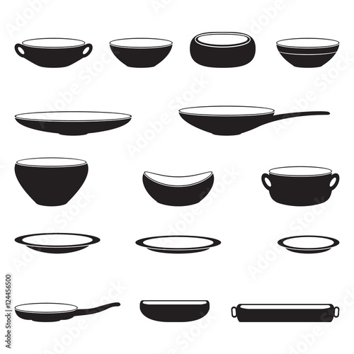 Set of vector bowls, pots and dishes 