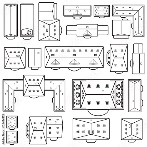 Buildings set top view cityscape design elements