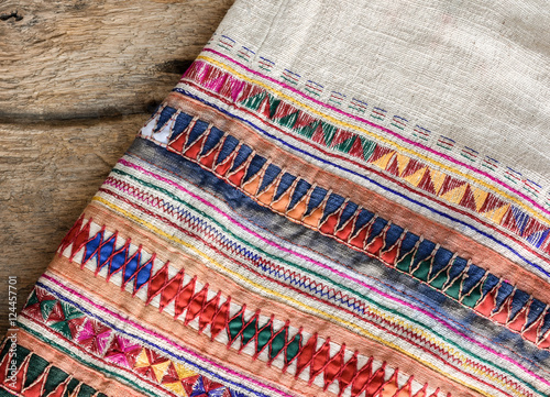 Cotton crafts work on tribal people clothing in Southeast Asia.