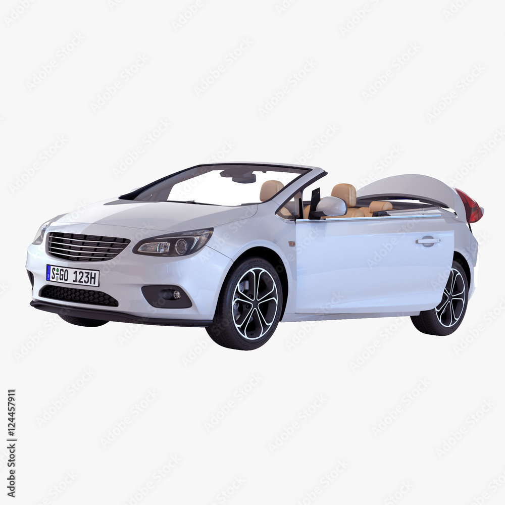 Convertible sedan car isolated on a white. 3D illustration